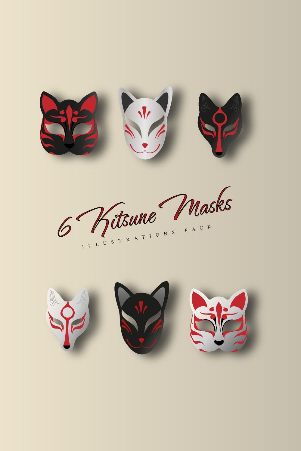 Kitsune Fox Masks Illustrations Pack examples.