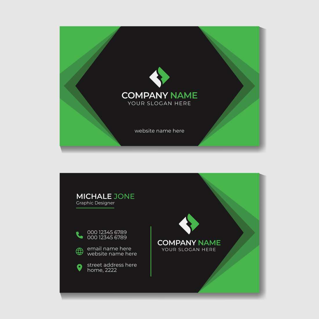 4 Corporate Modern Business Card Design Template Green Card.
