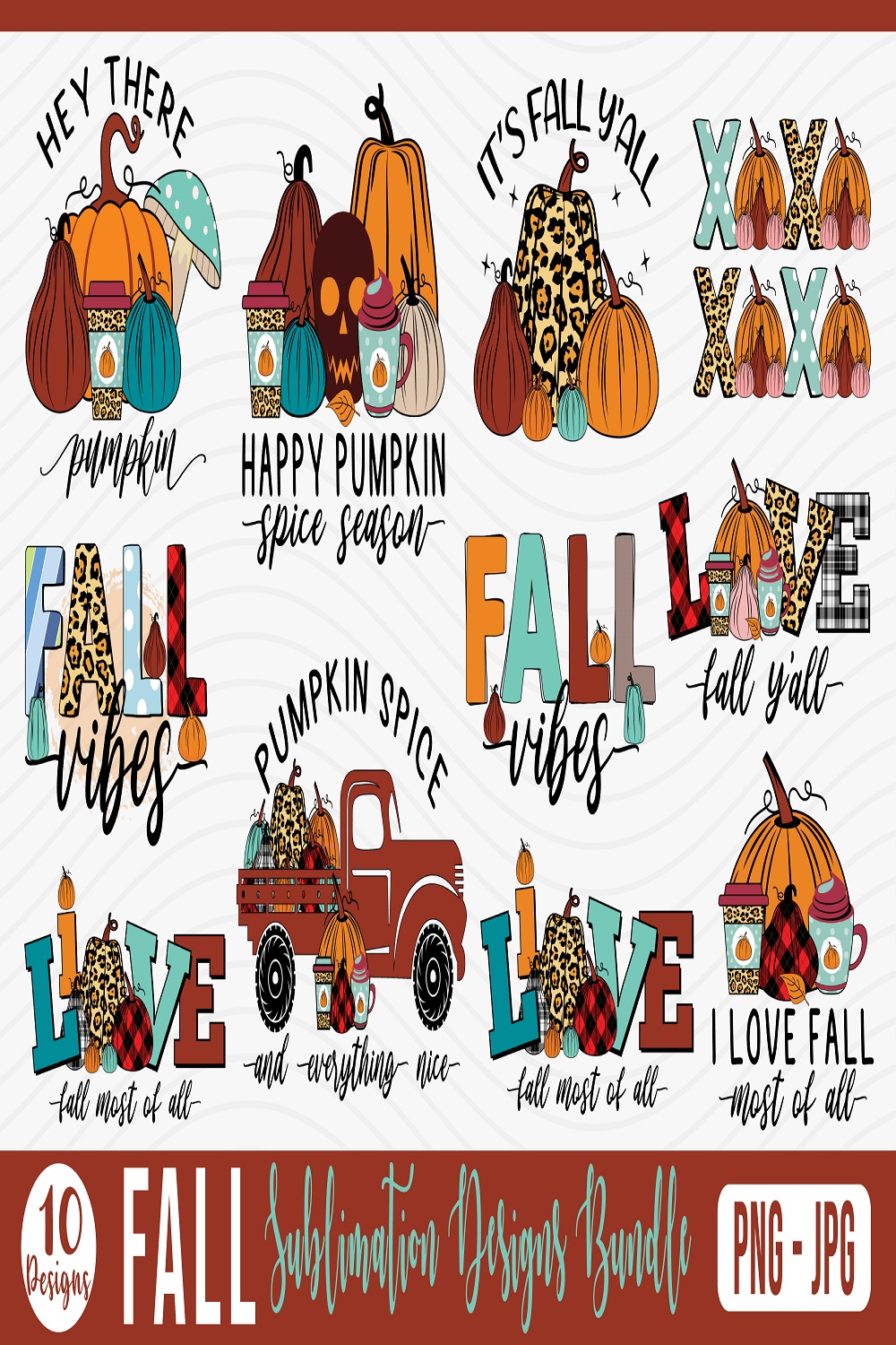 Fall PNG And JPG Sublimation Designs Bundle Pinterest Image.