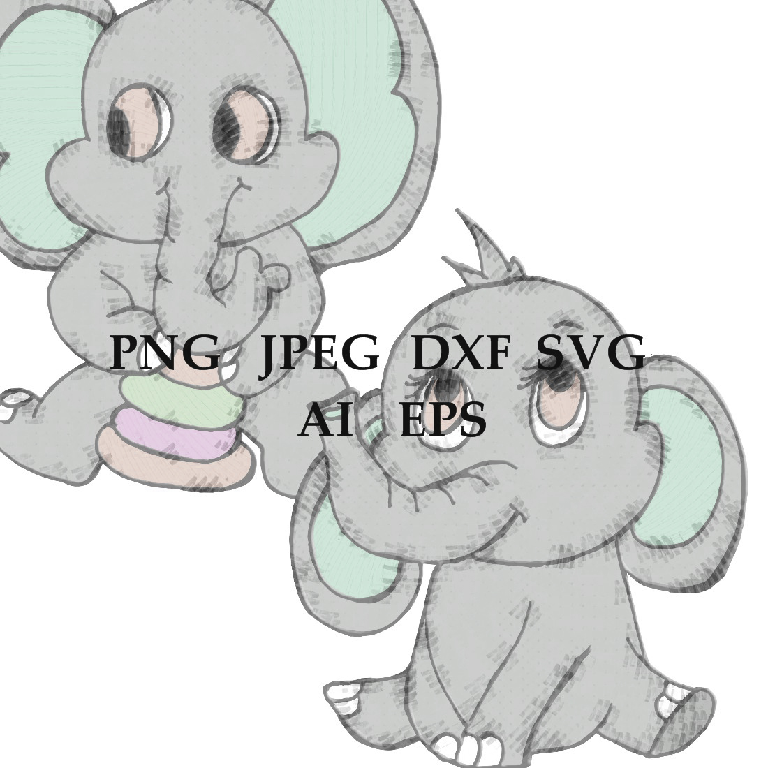 Cute Chalky Elephant Sticker Baby Set For Baby Room Preview Image.