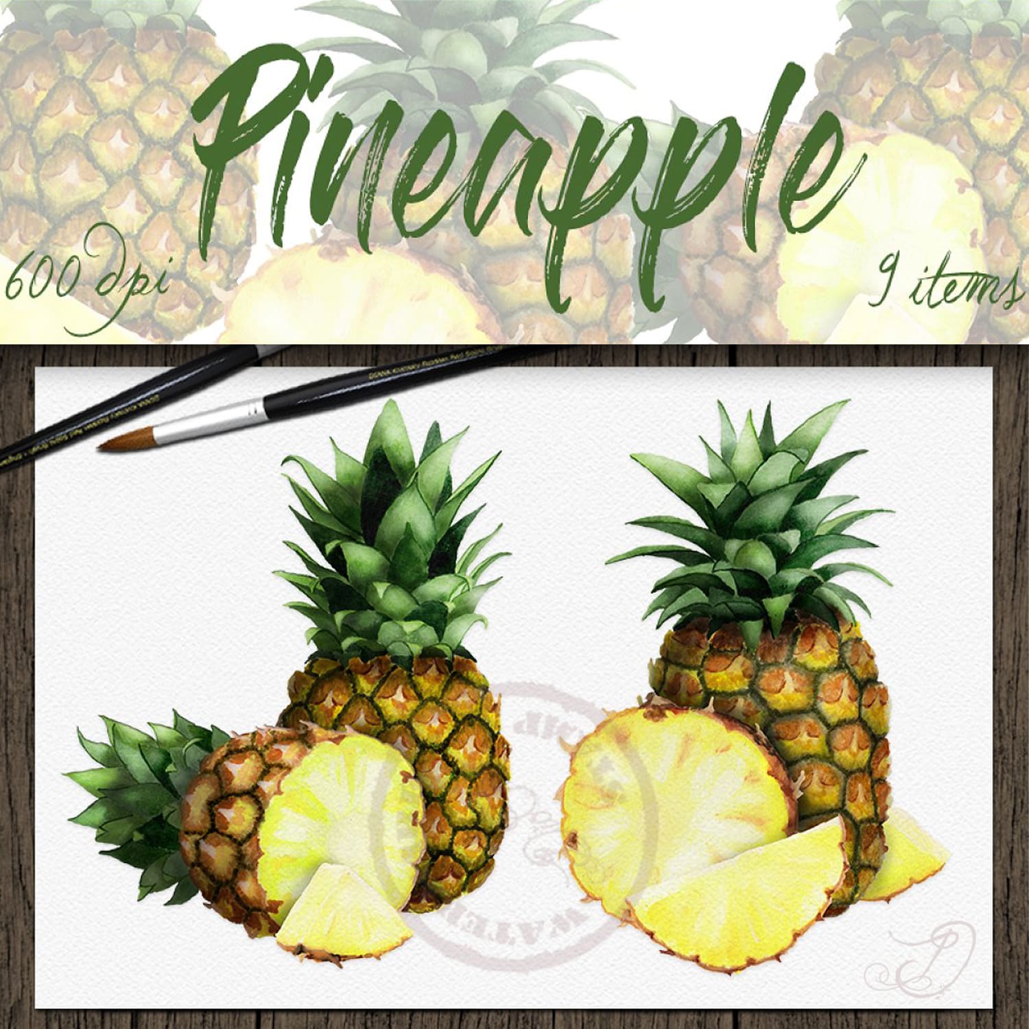Pineapple Watercolor Clip Art cover.