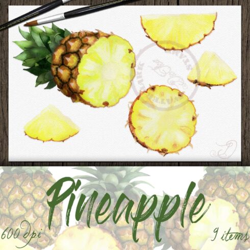 Pineapple Watercolor Clip Art.