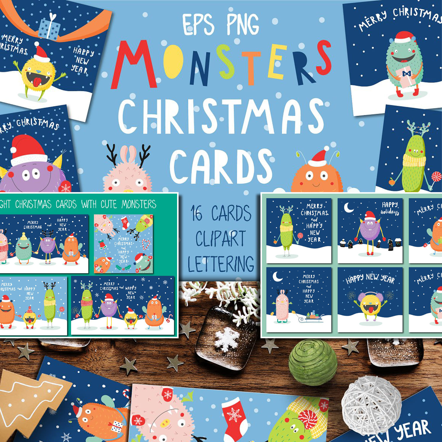 Cute Monsters Christmas Cards.