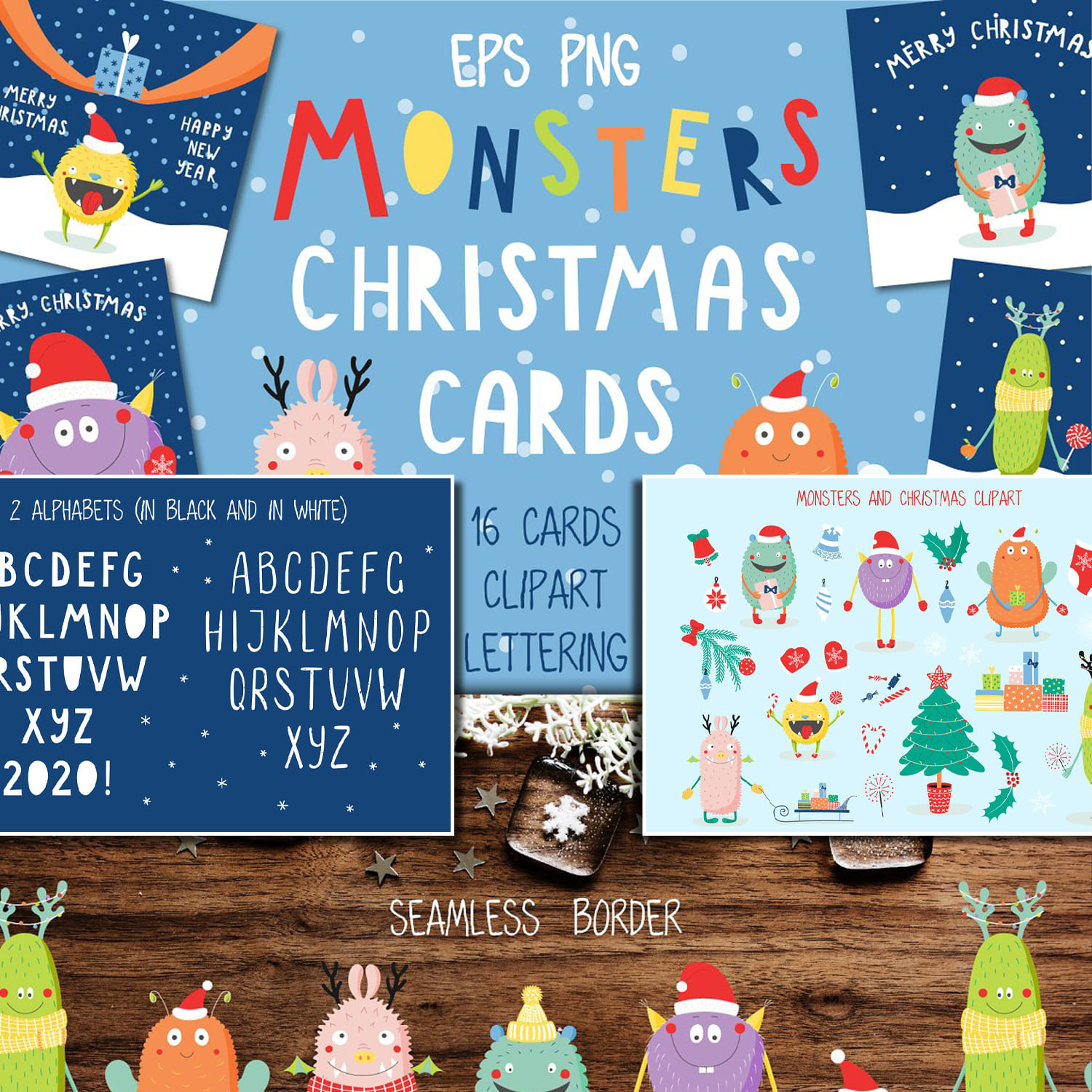 Cute Monsters Christmas Cards cover.