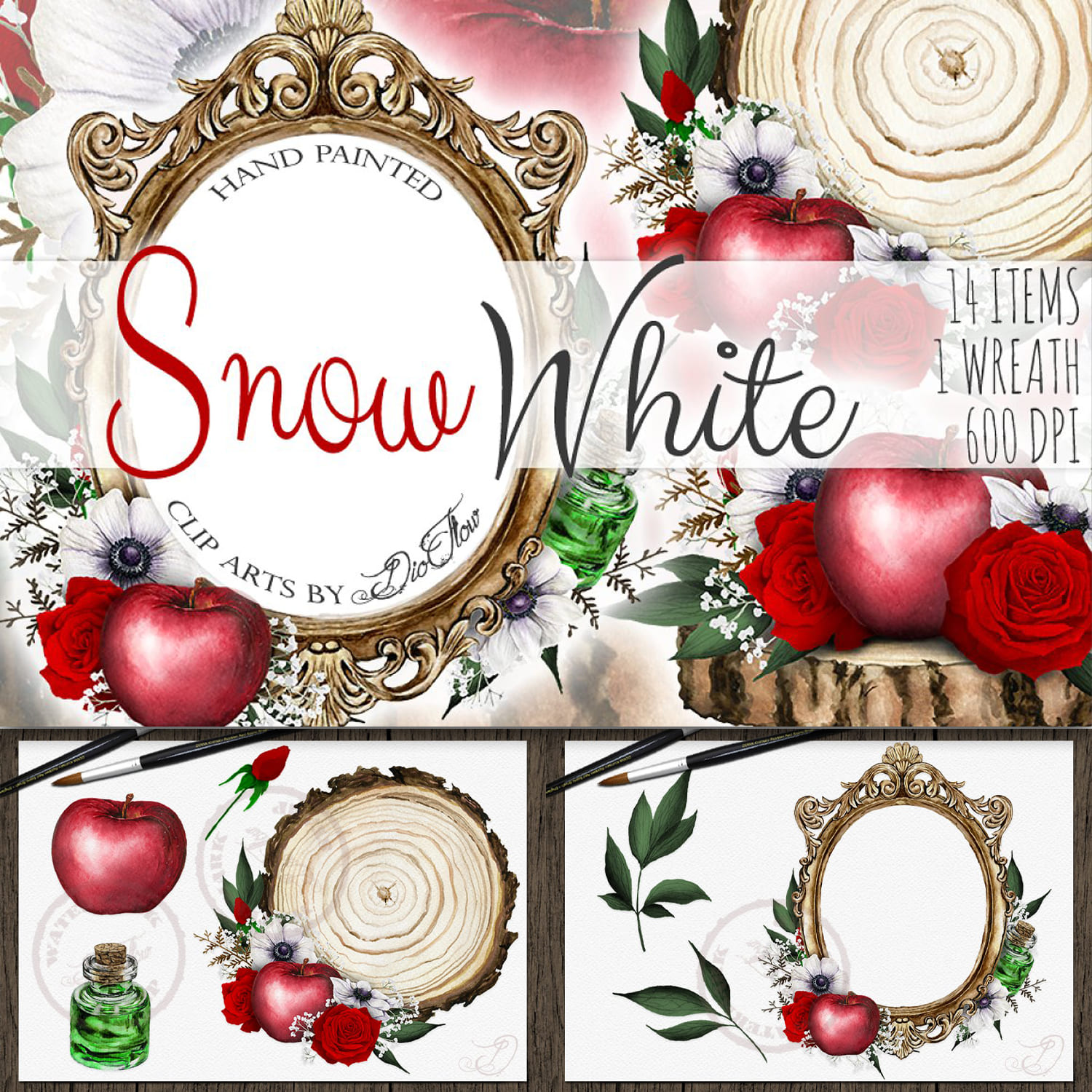 Snow White Watercolor Clip Art cover.