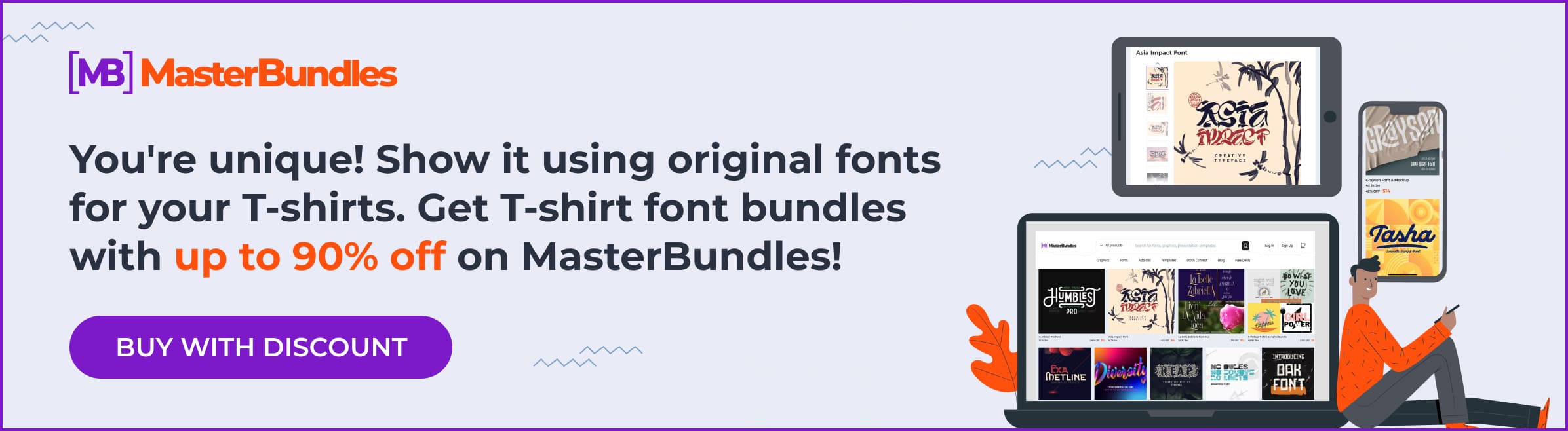 Banner for T-shirt fonts with discount.