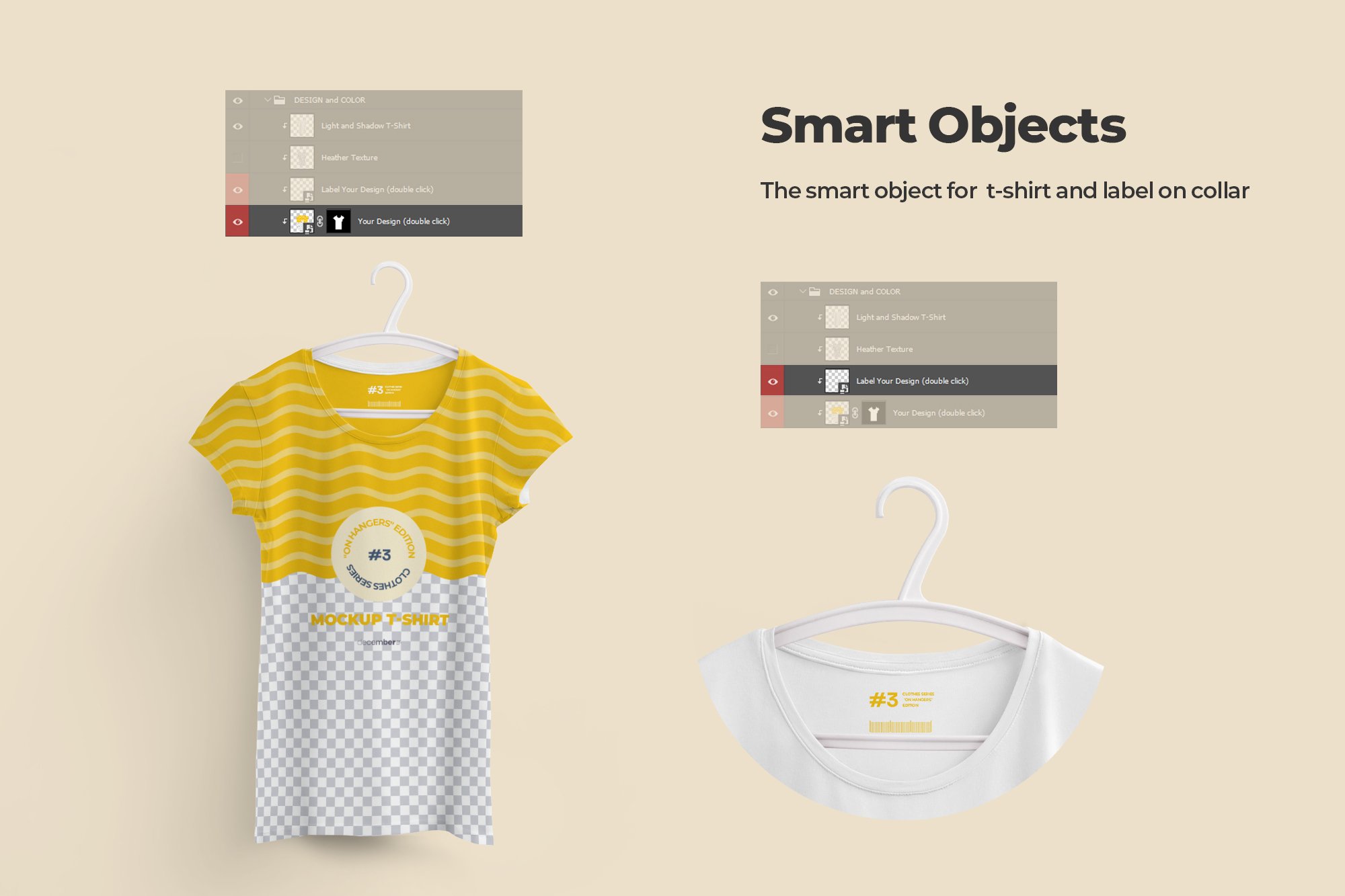 The smart objects for t-shirt and label on colar.