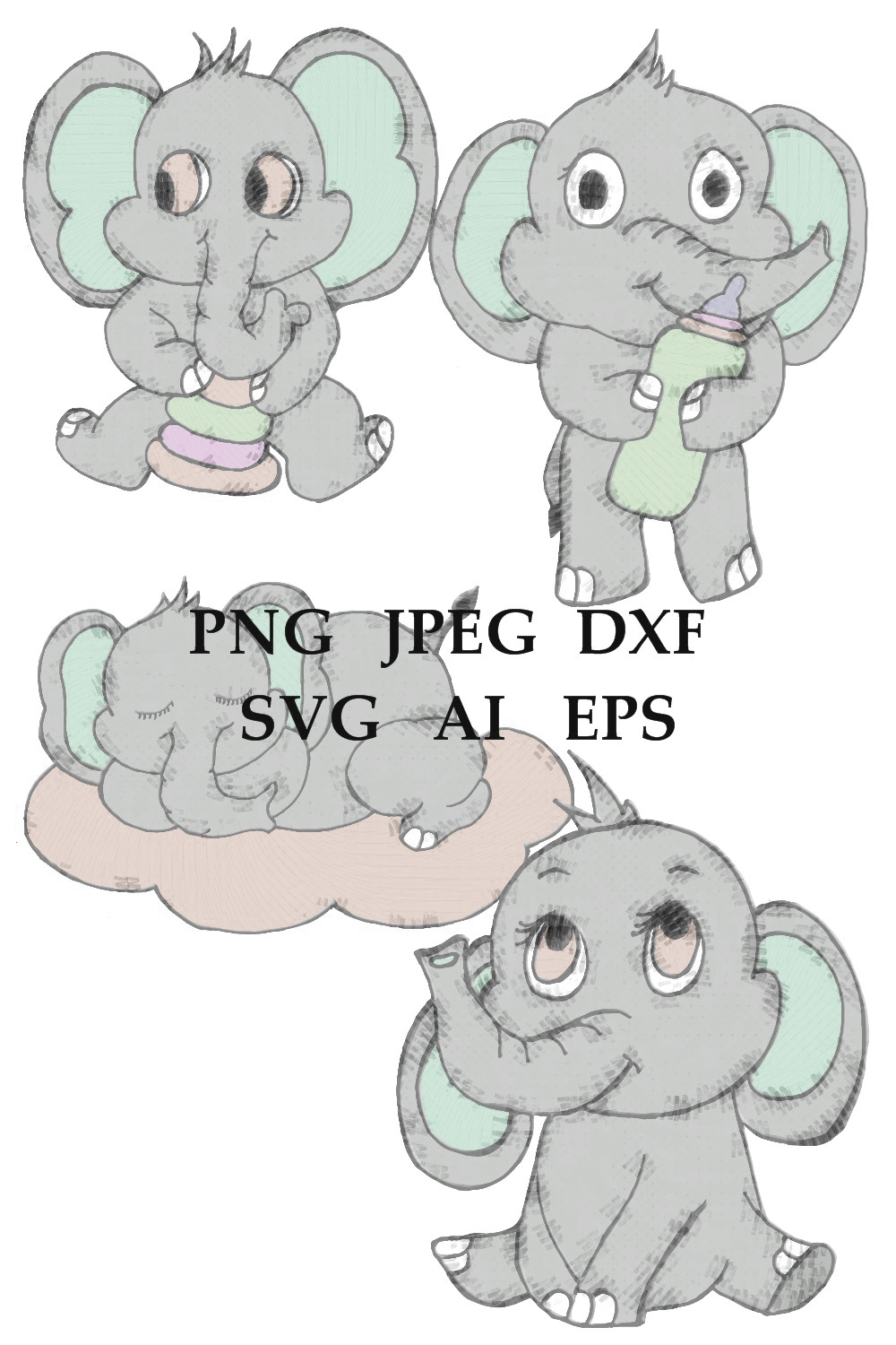 Cute Chalky Elephant Sticker Baby Set For Baby Room Pinterest Image.