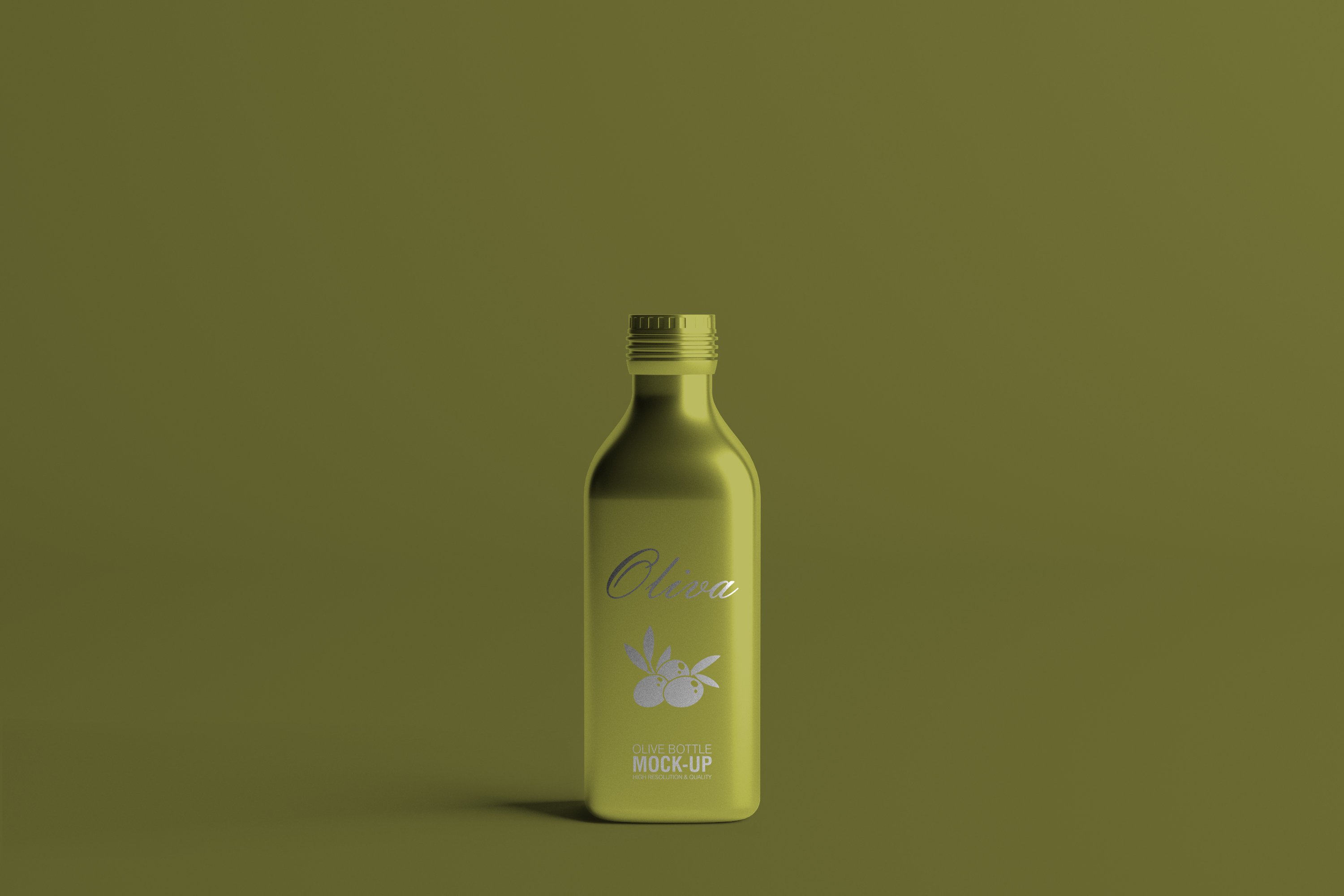 Matte olive bottle with silver olive logo.