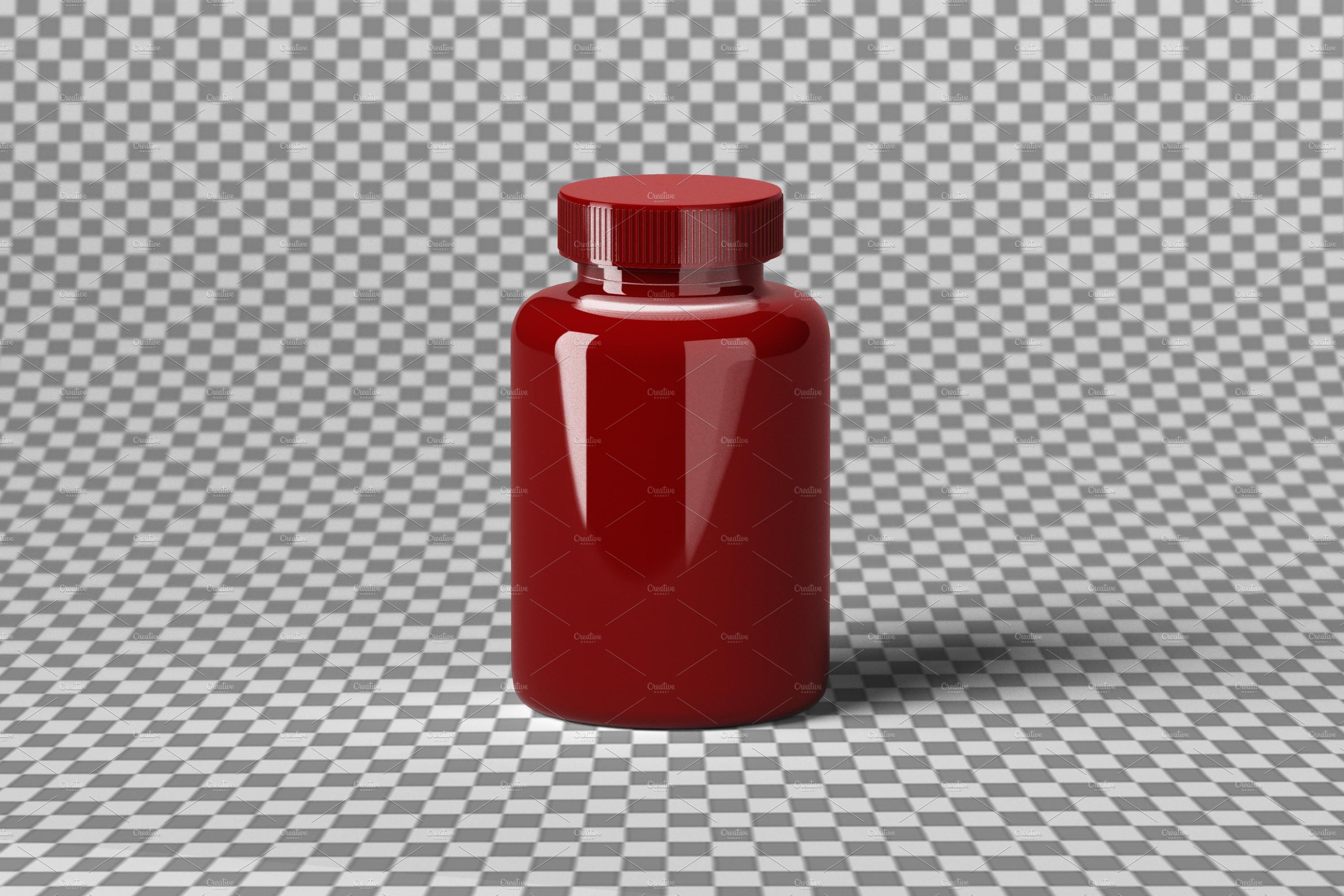 One red pill bottle on a transparent background.
