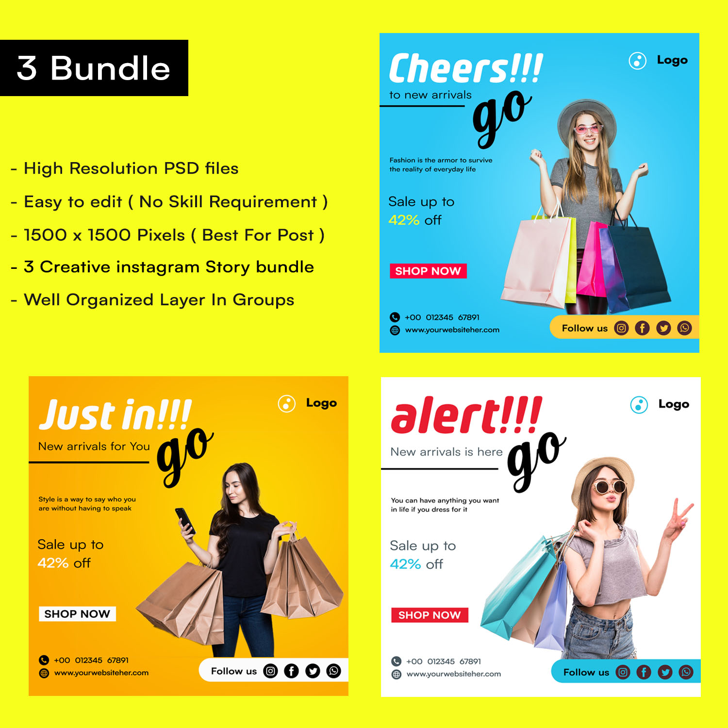 Fashion And Shopping Instagram Posts PSD Template Bundle Facebook Image.