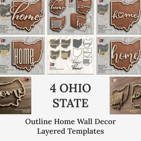 4 Ohio State Outline Home Wall Decor Layered.