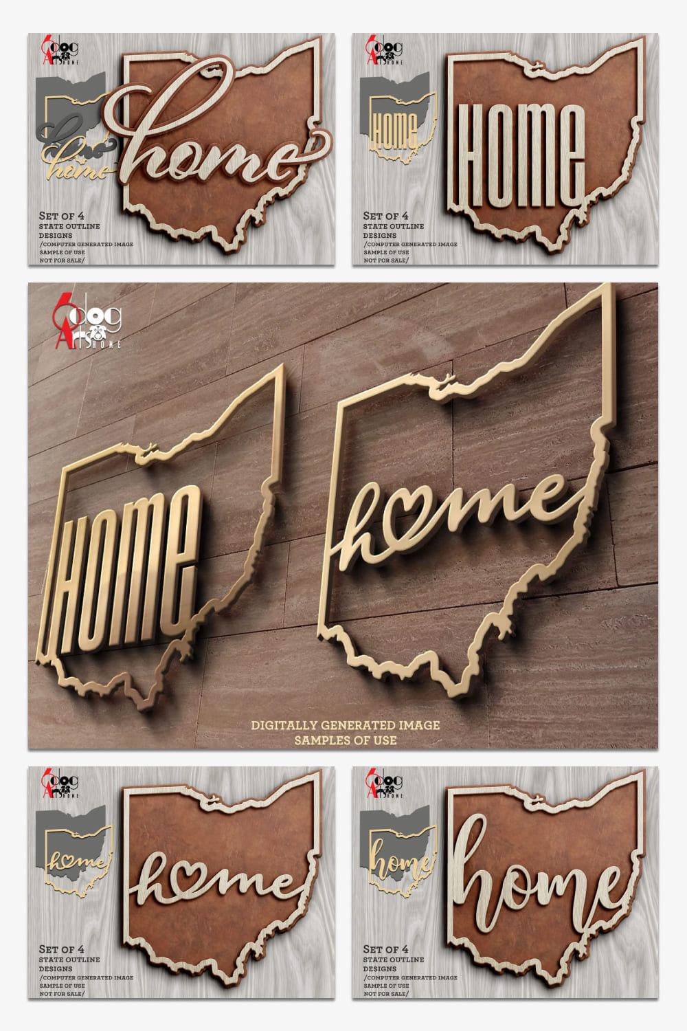 4 Ohio State Outline Home Wall Decor Layered.