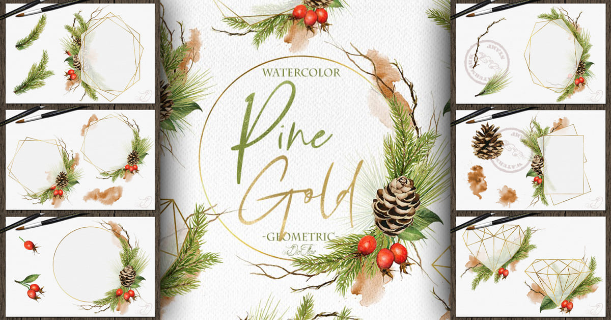 Pin Tree Pattern Gold Frame Pine Gold Geometric Frames – MasterBundles