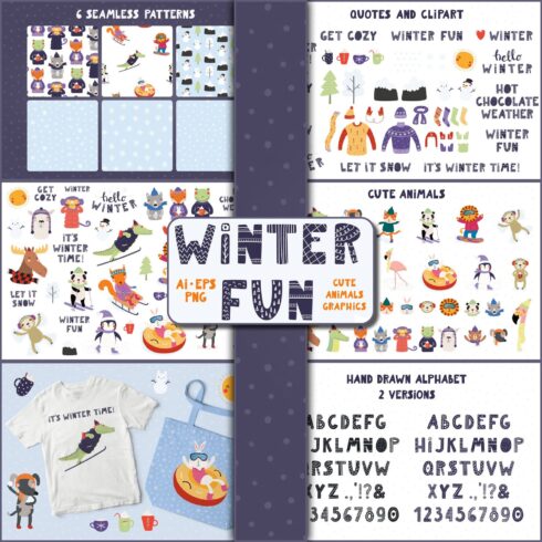 Winter Fun, Cute Animals Graphics.