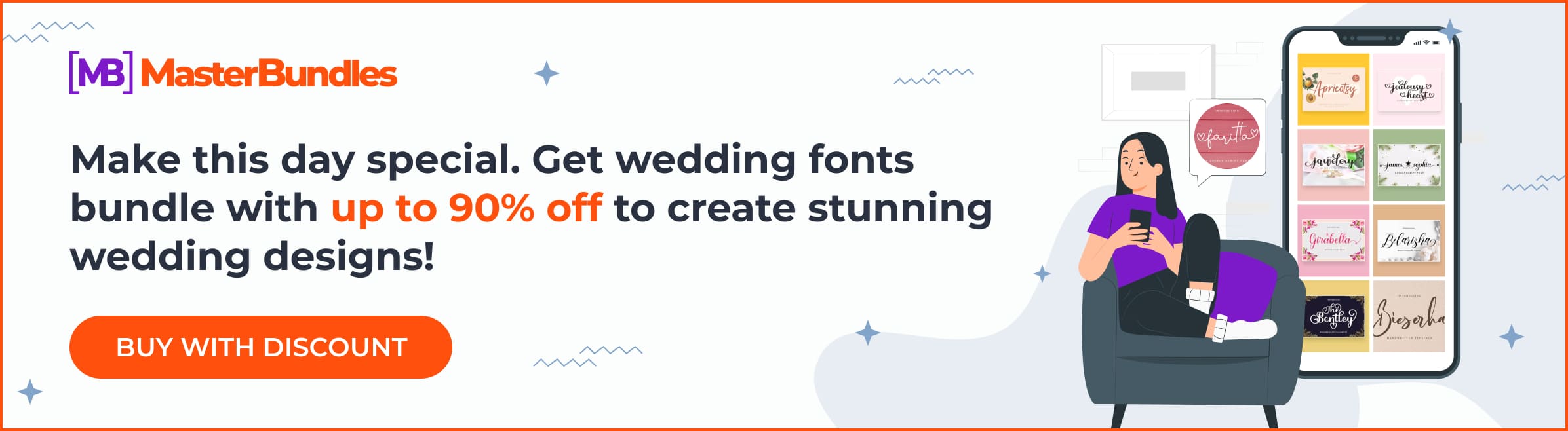 Banner for wedding invitation fonts with discount.