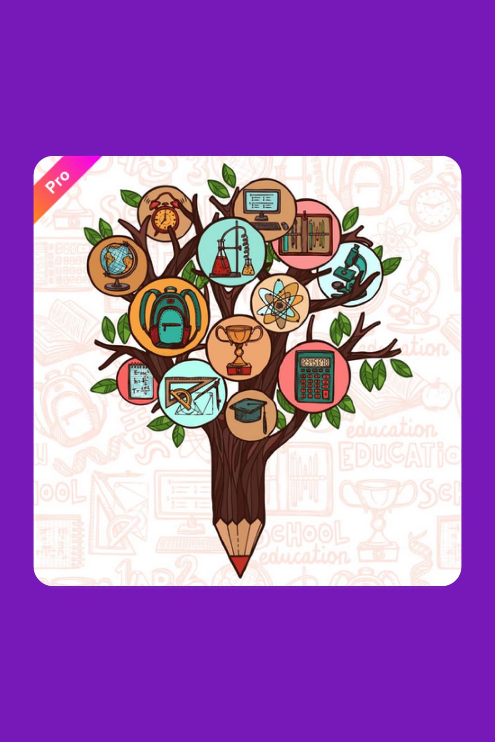 Drawn Tree With Education Icons.