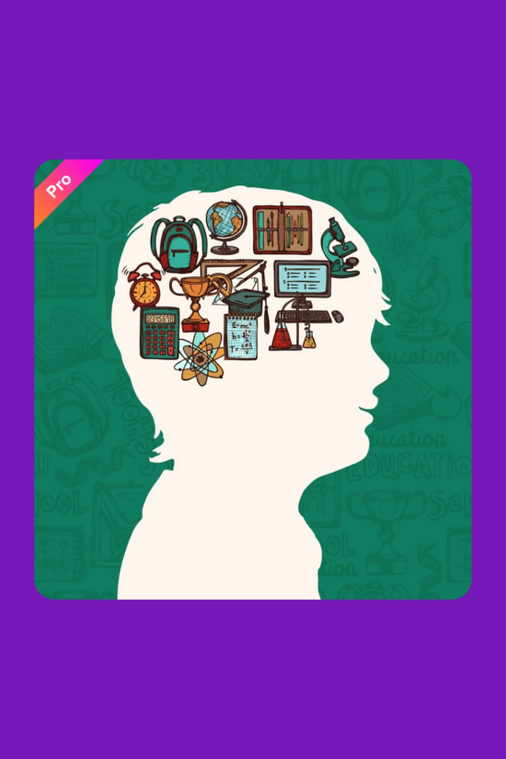 Boy Head Silhouette With Education Icons.