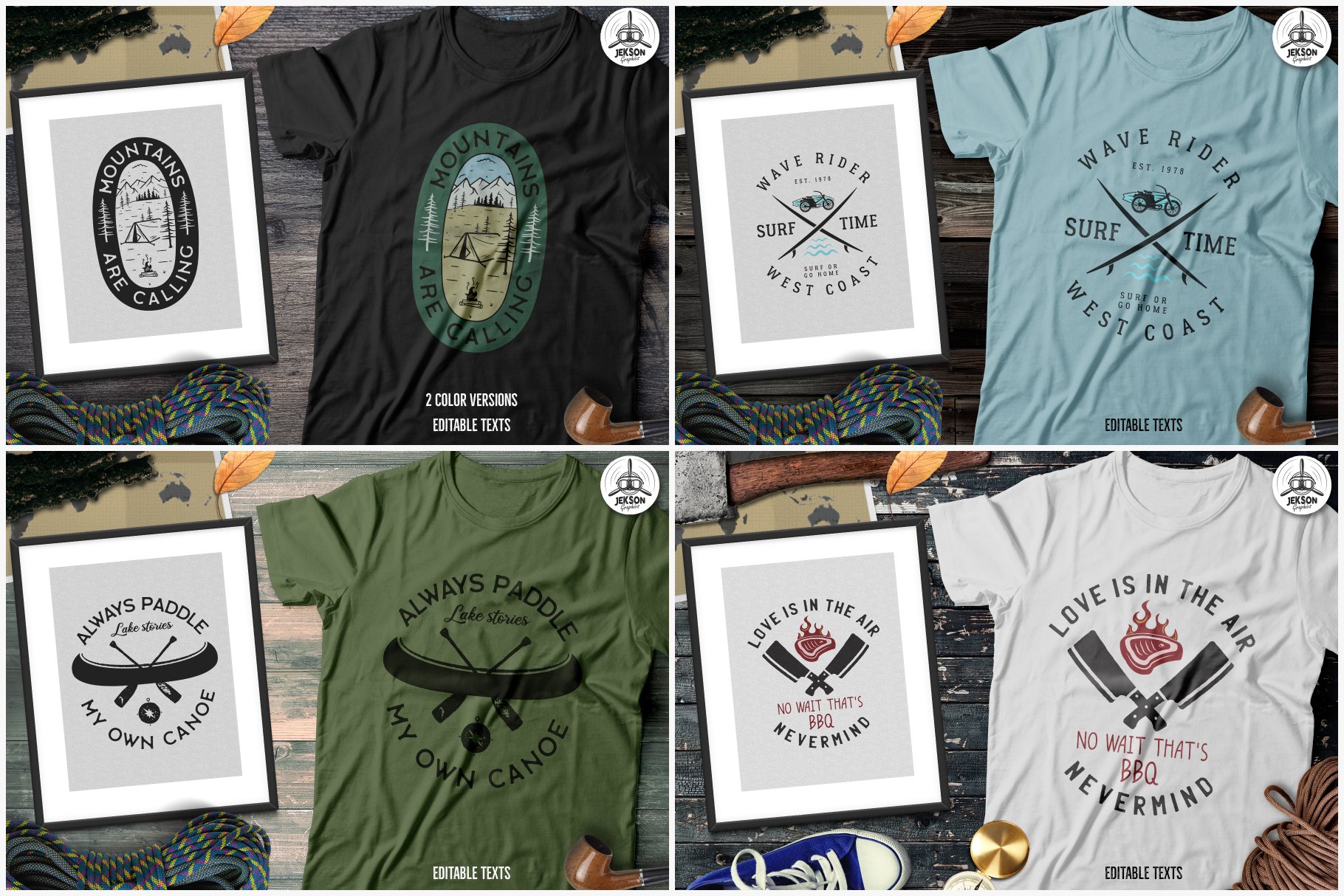Classic t-shirts with different illustrations.