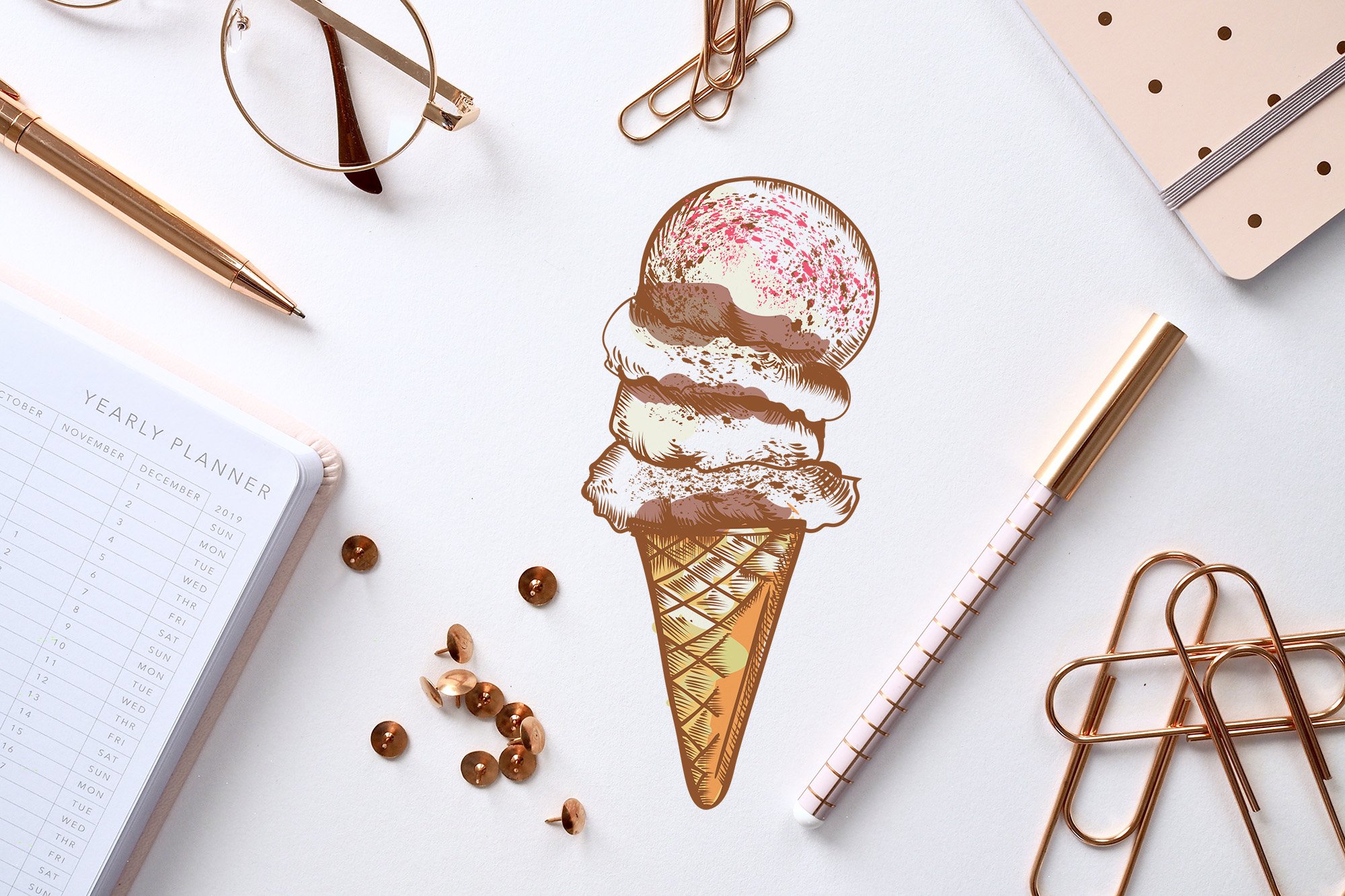 Simple white paper with pastel ice cream.