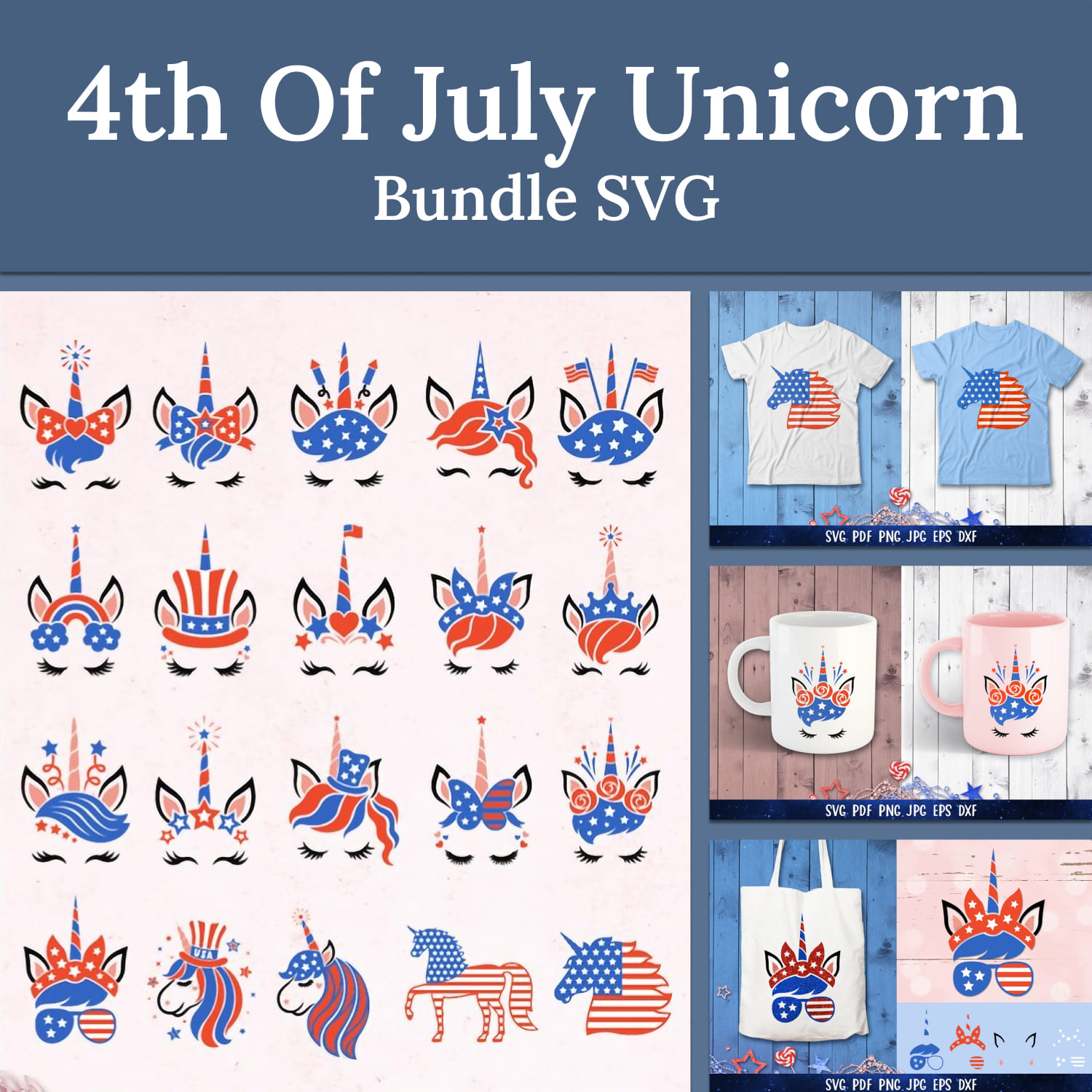 4th of July Unicorn Bundle SVG.