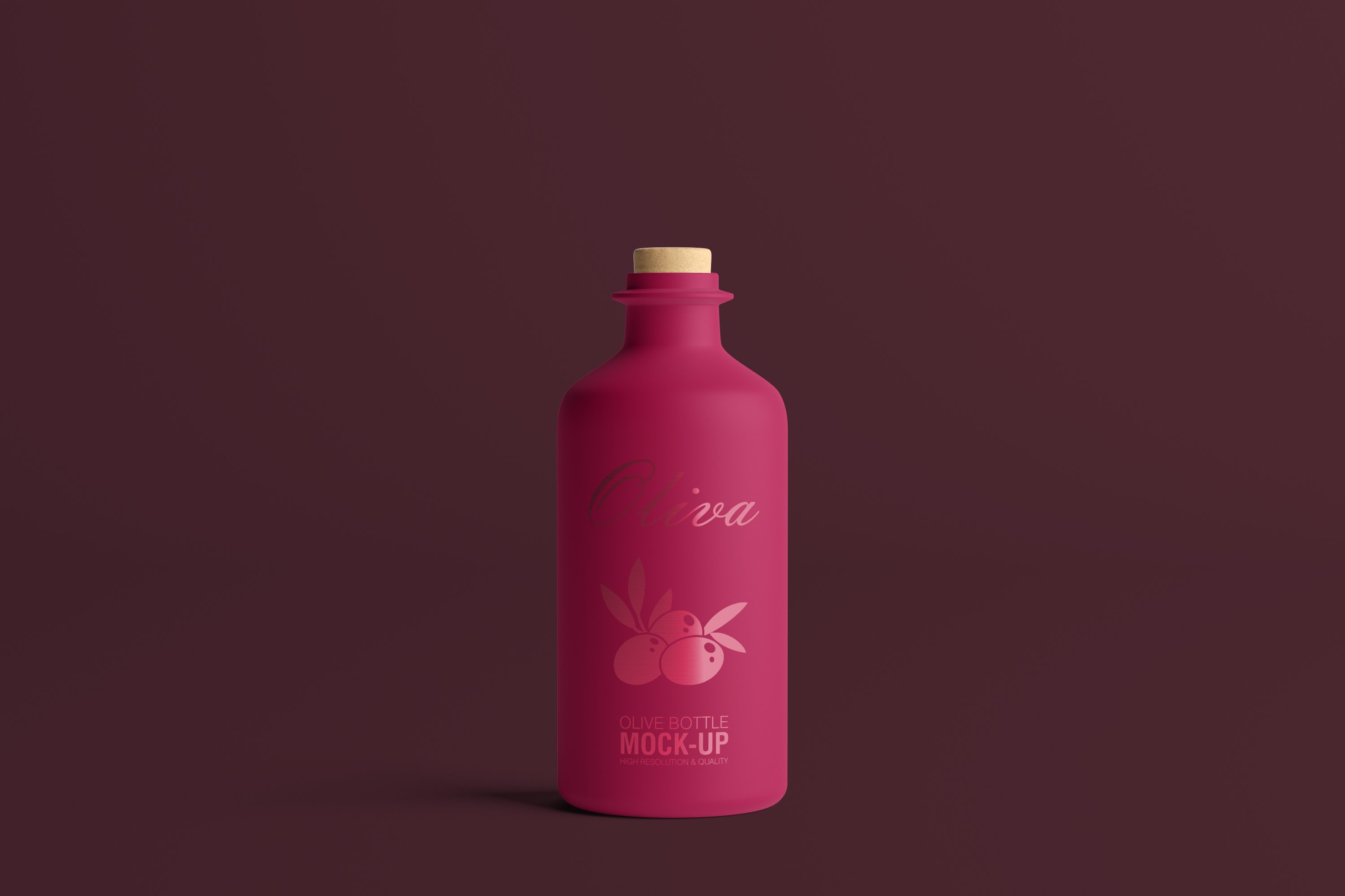 Bright red bottle with glance olive oil logo.