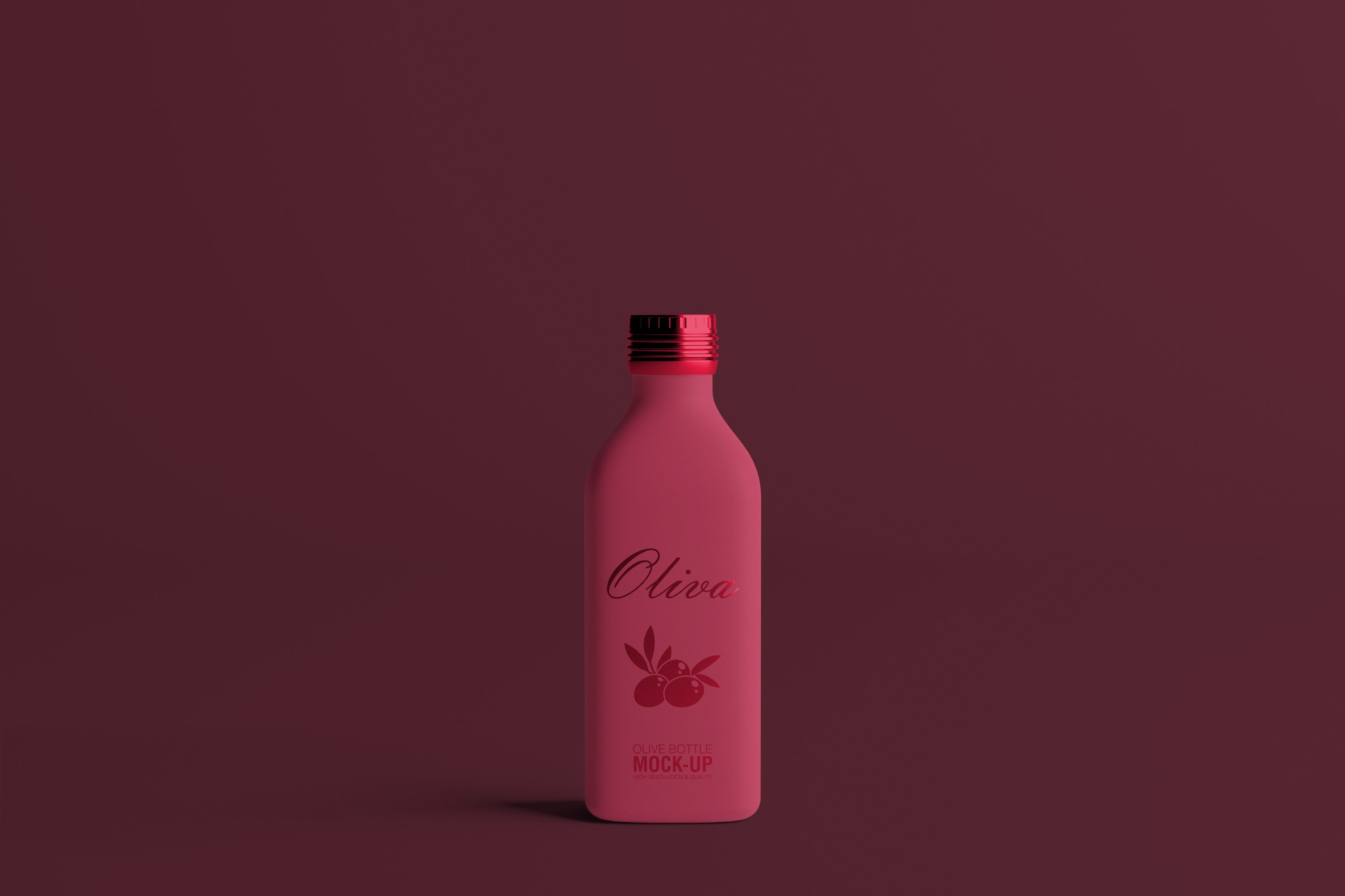 Matte pink bottle with pink olive logo.