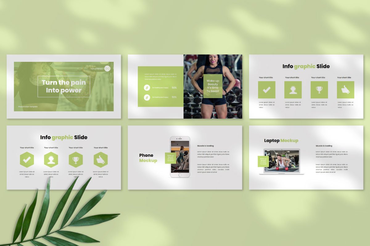 Fitness & Gym Presentation Template includes own infographics and diagrams.