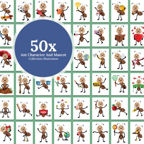 50x Ant Character and Mascot Collection illustration.