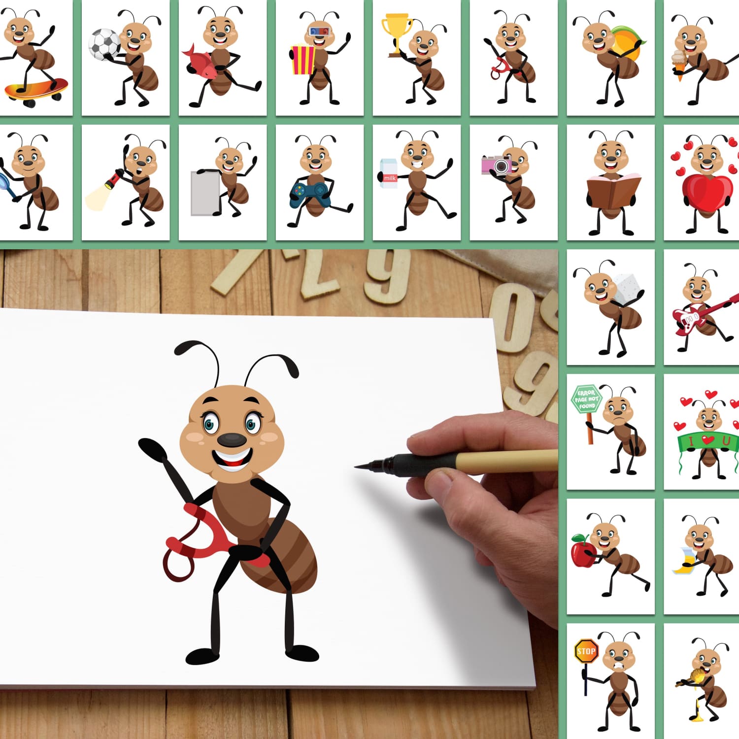 50x Ant Character and Mascot Collection illustration. cover.