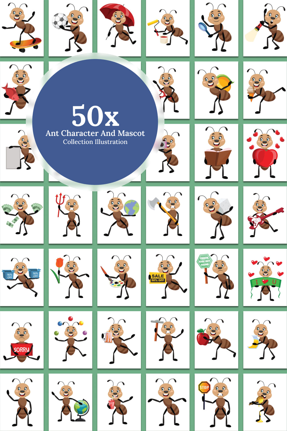 50x ant character and mascot collection illustration 04