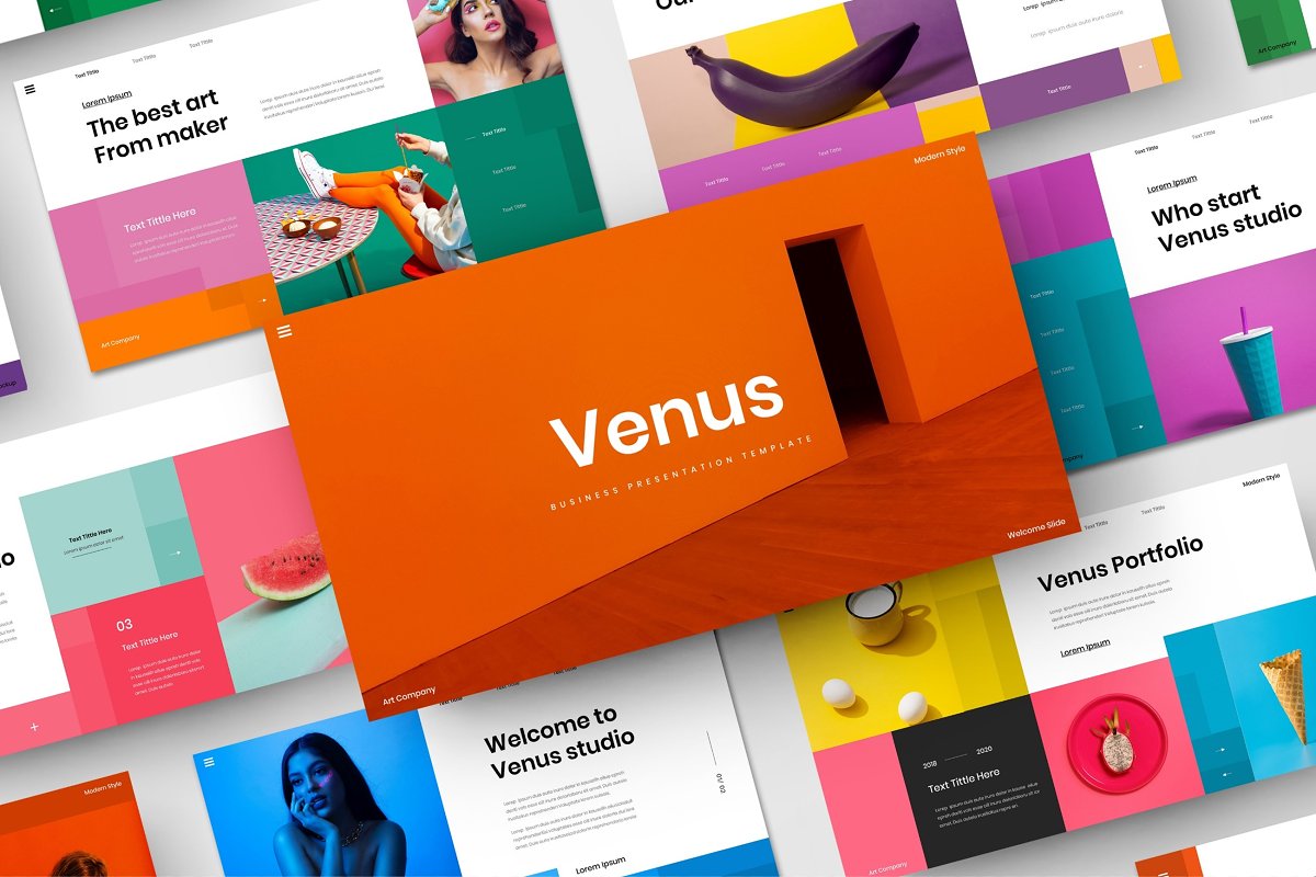 Colorful presentation for Venus studio.