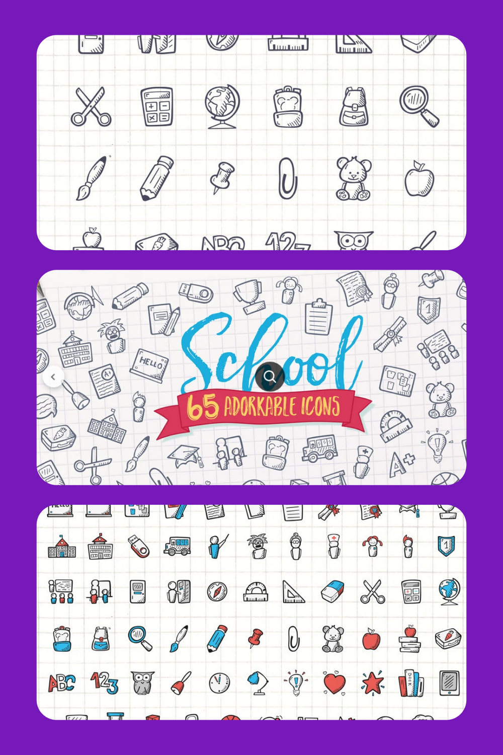 Collage with Hand Drawn Icons about school.