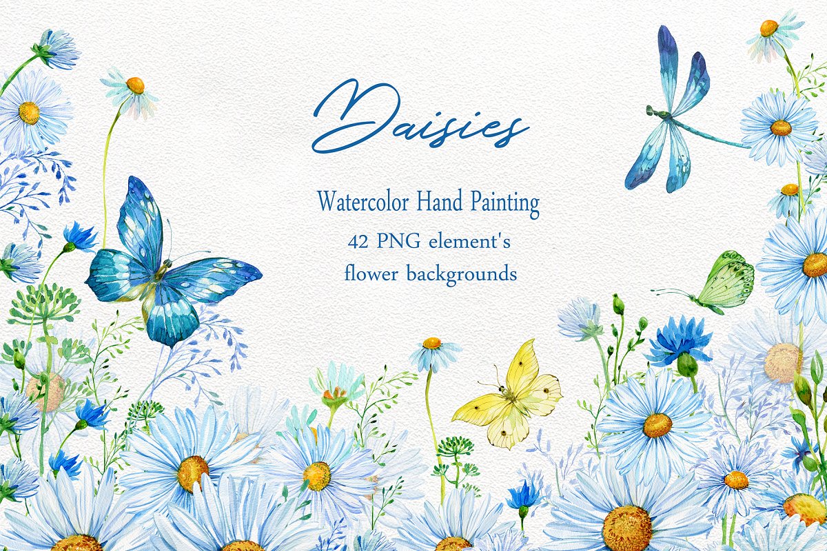 Cover image of Daisy Clipart Watercolor.
