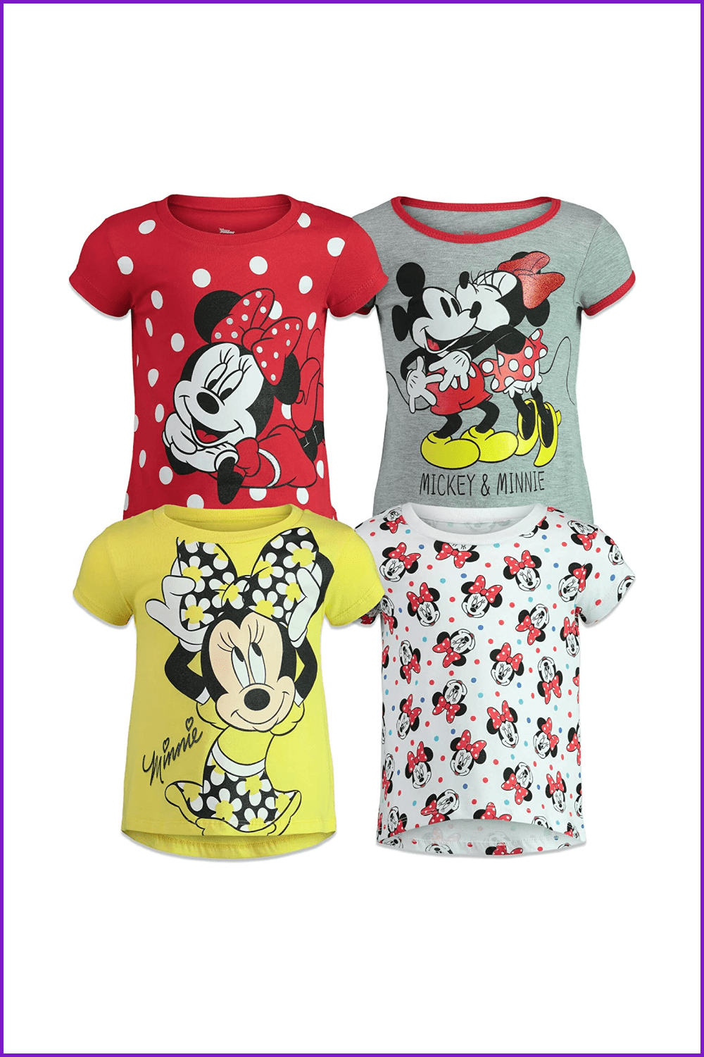 Disney Minnie Mouse Girls’ 4 Pack Short Sleeve T-Shirts.