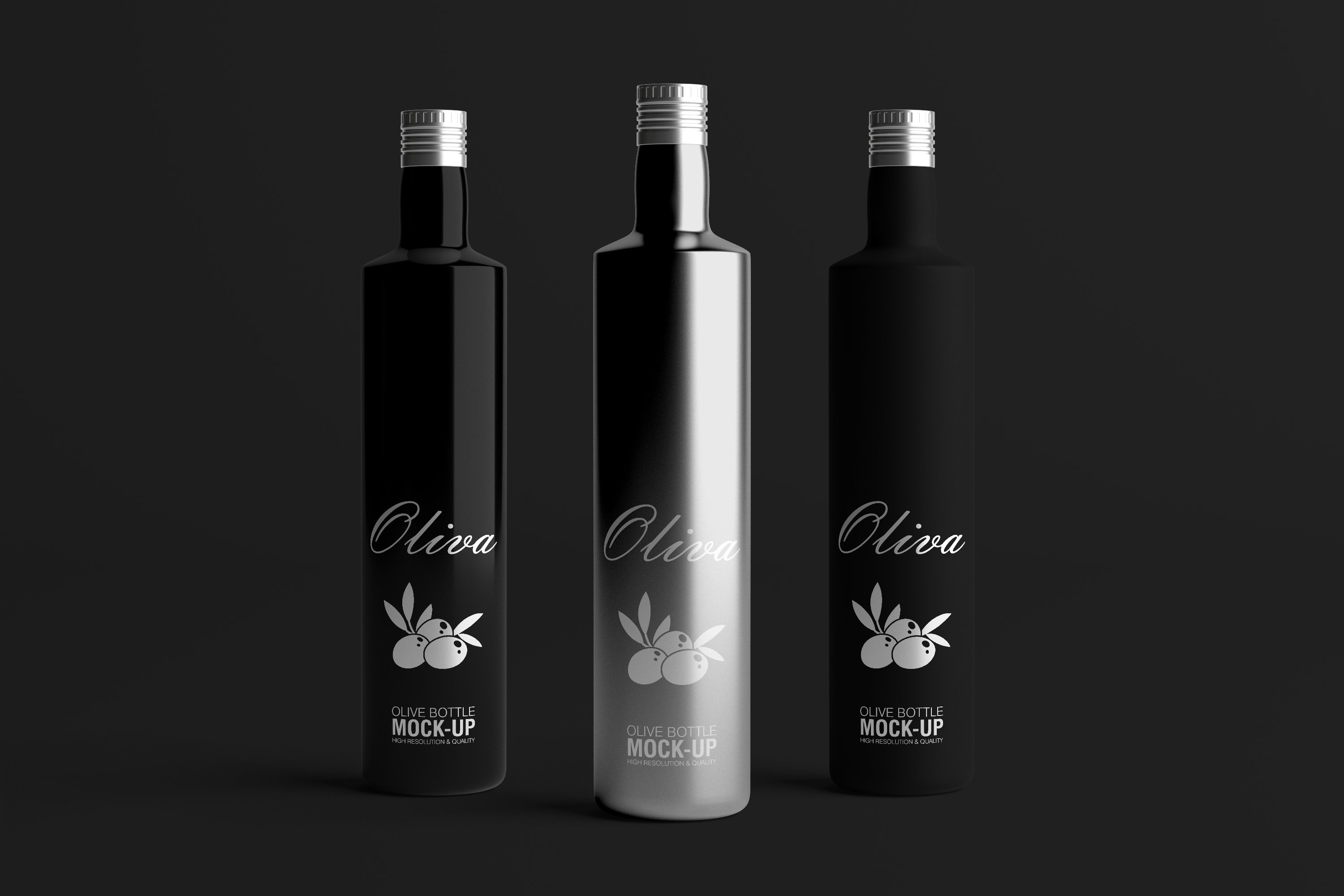 Three dark gradient bottles.