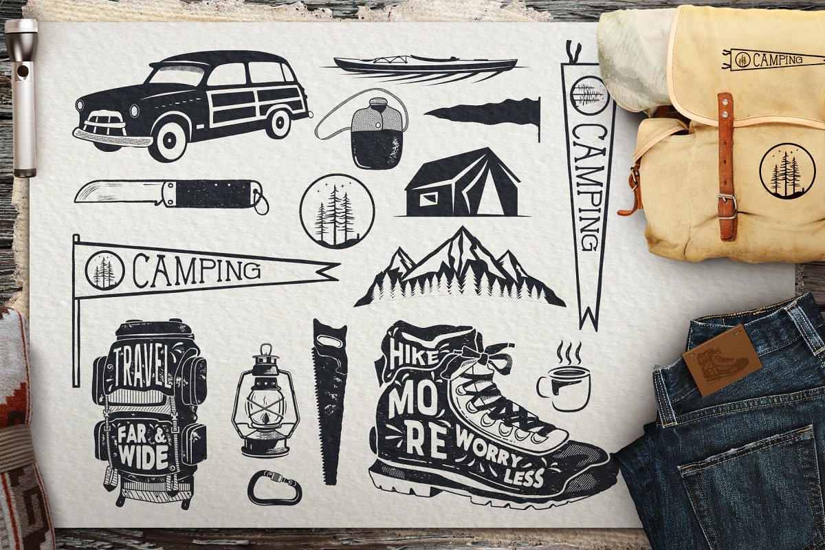 Camping graphic elements.