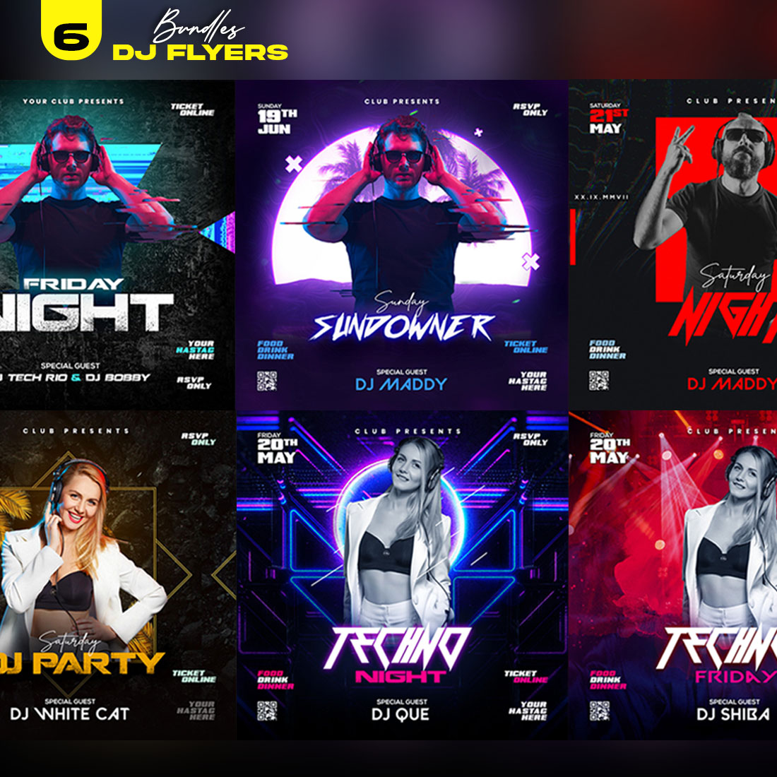 6 dj flyers bundles preview 2