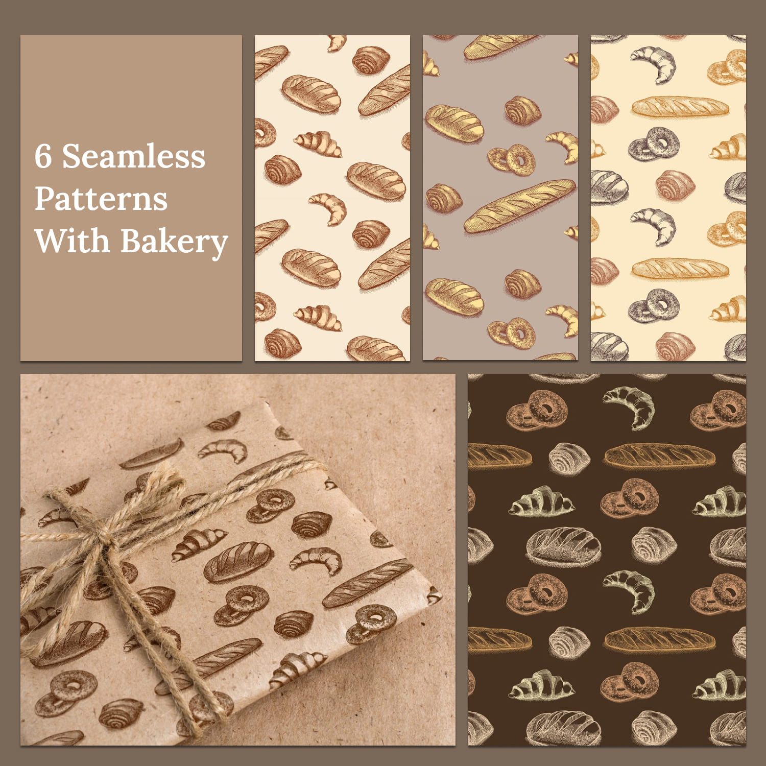 6 seamless patterns with bakery - main image preview.