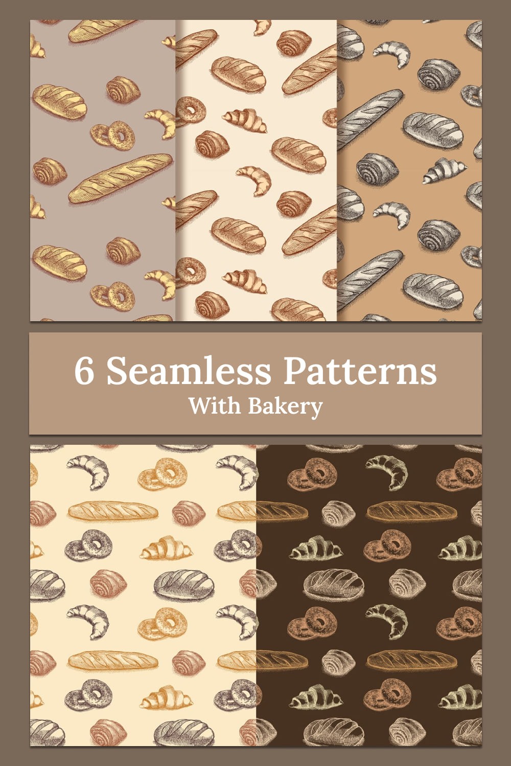 6 seamless patterns with bakery - pinterest image preview.