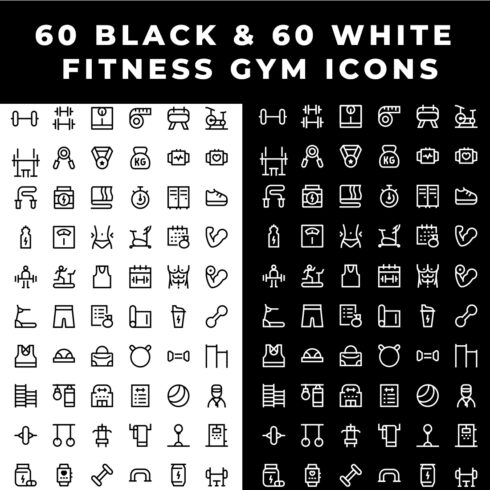 60 black 60 white fitness gym icons 2