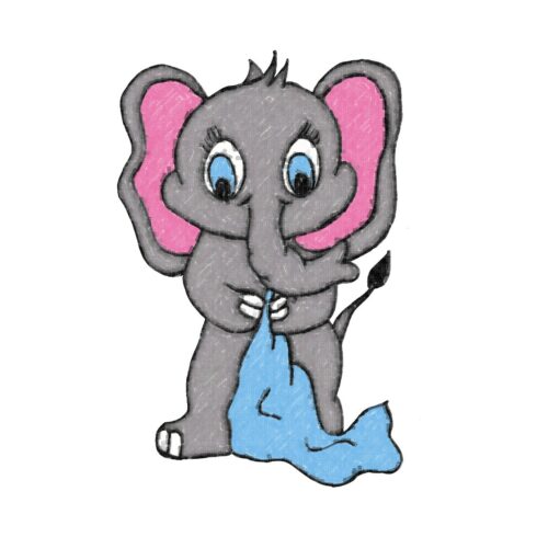 Cute Pencil Art Elephant Holding a Blanket cover image.