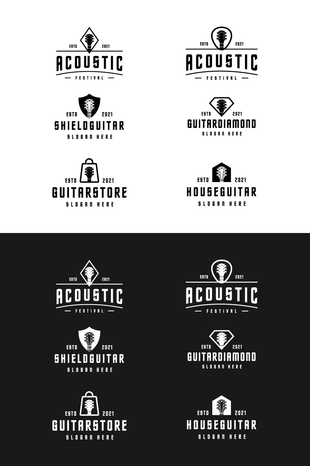 Acoustic Guitar Logo Design Vector Template pinterest image.