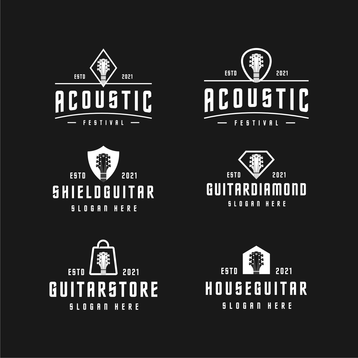 Acoustic Guitar Logo Design Vector Template previews.