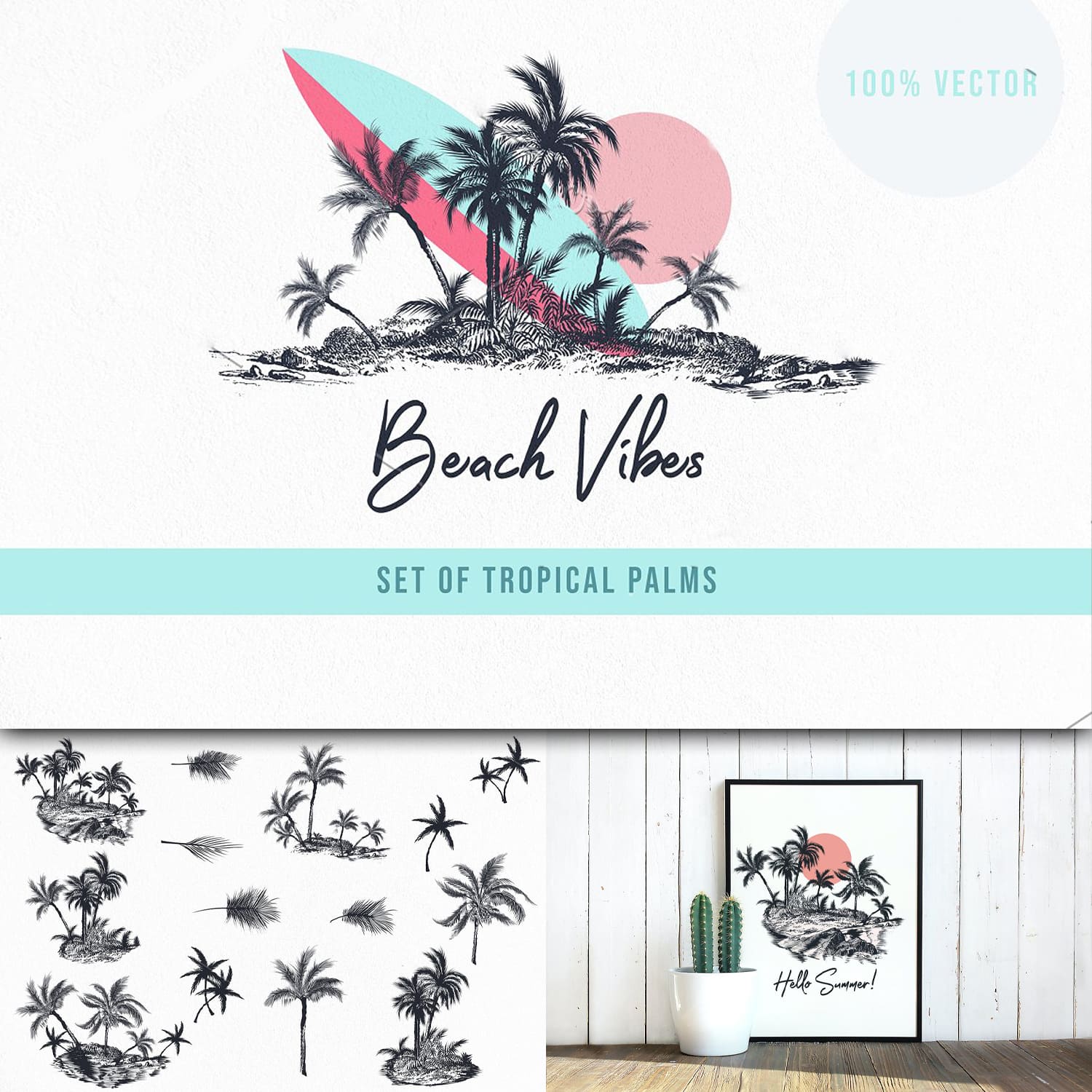 Palm trees vector clip art set cover.