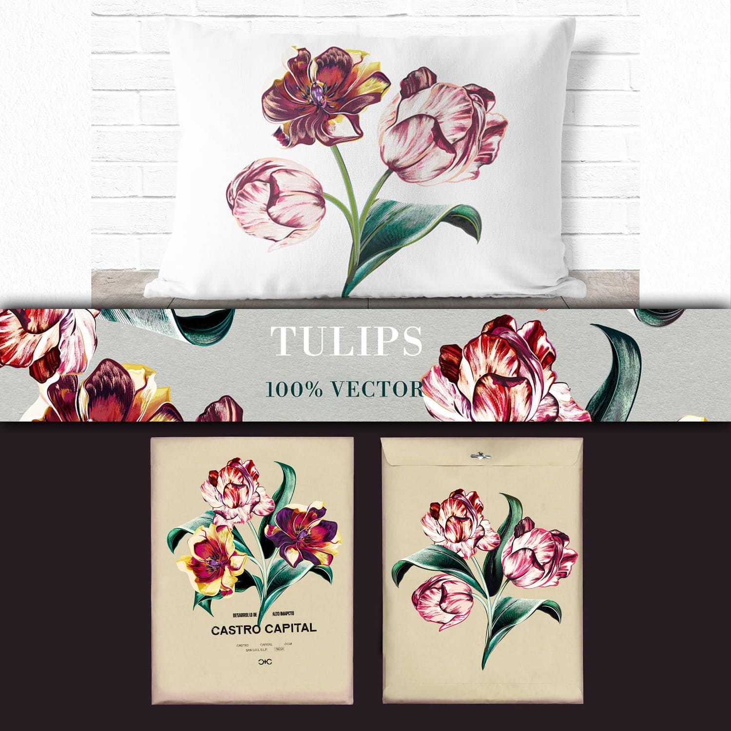 Vintage vector tulips set.