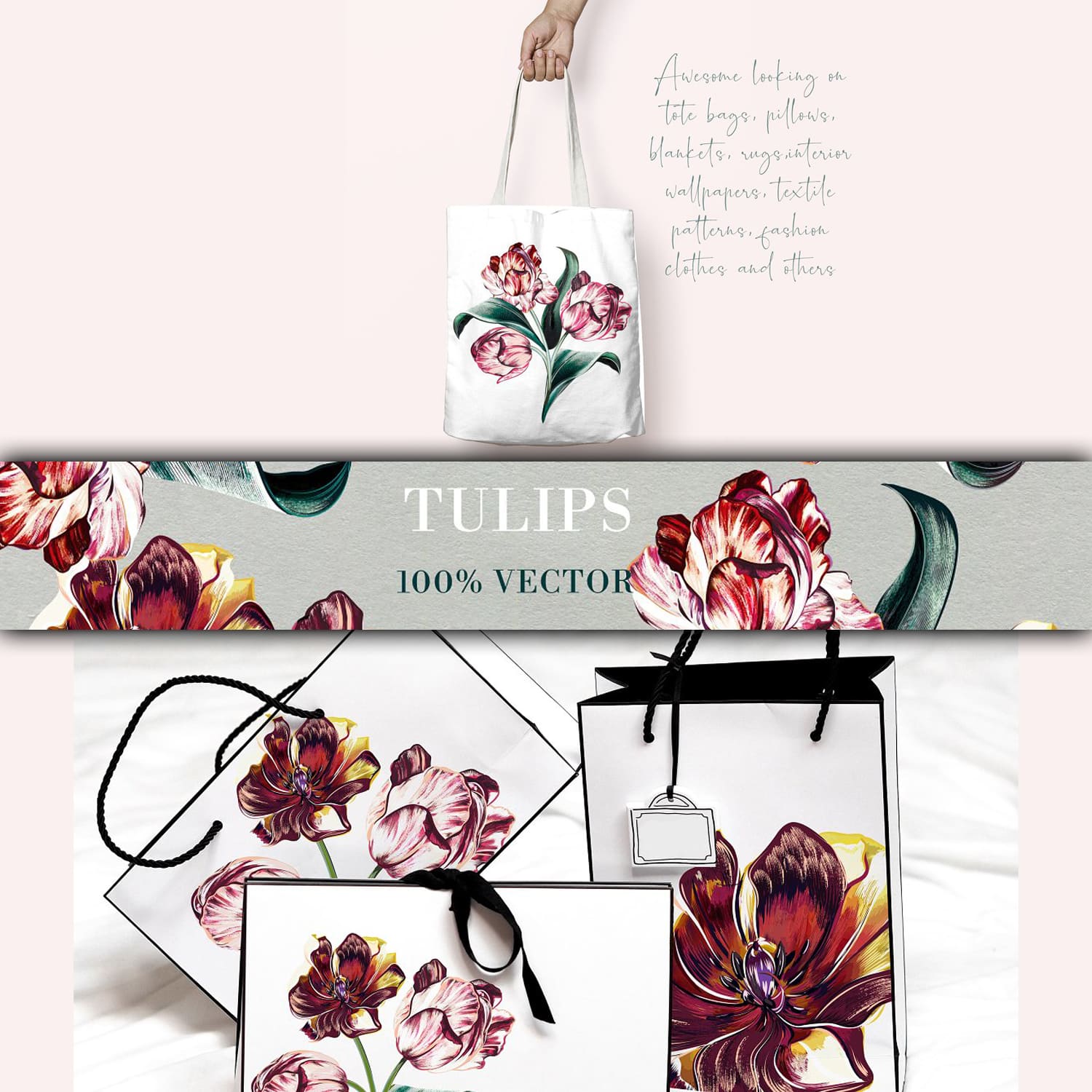 Vintage vector tulips set cover.