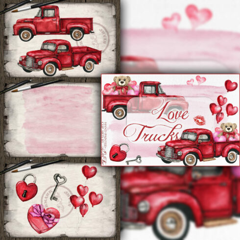 Love Truck Watercolor Illustration.