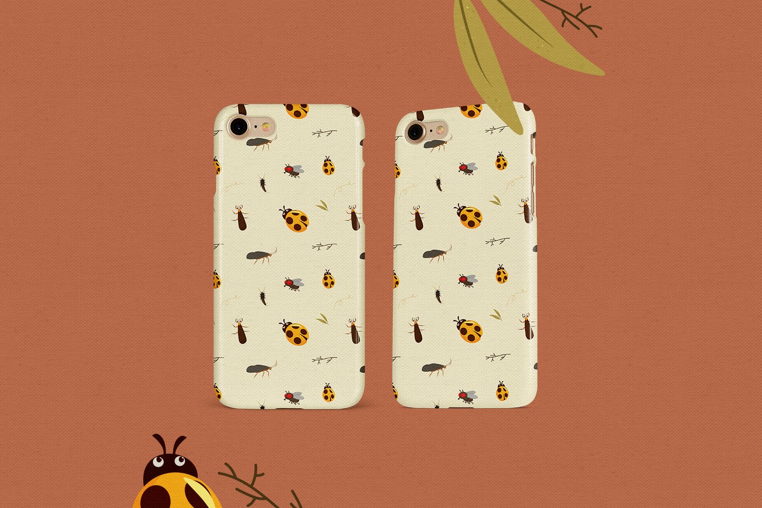 Two pastel mobile cases with insects.