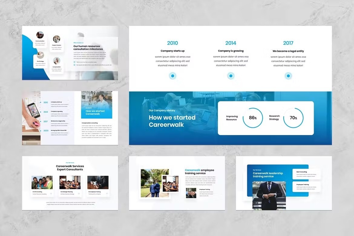 Fresh light template with blue slides.